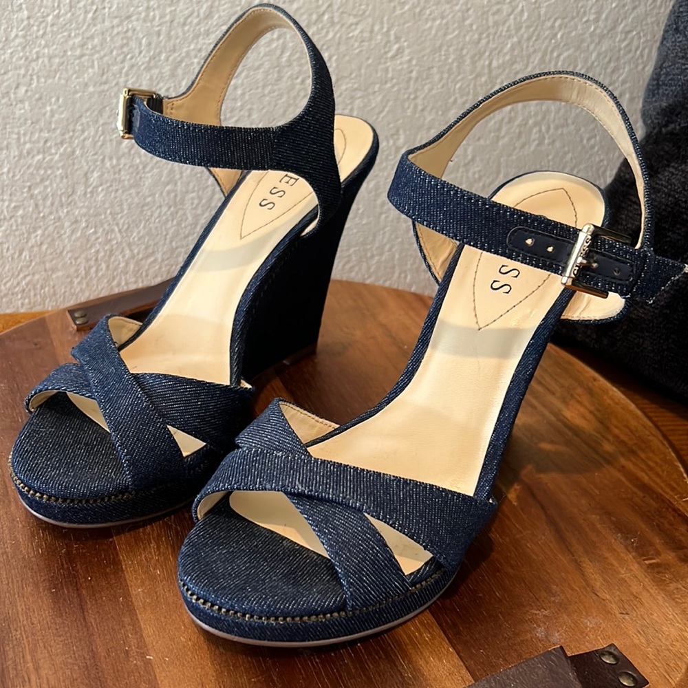 Guess Jean Zipper Wedges